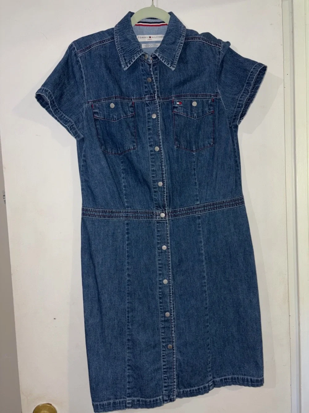 Vintage Tommy Hilfiger Blue Denim Button-Up Shirt Dress - Picture 1 of 9